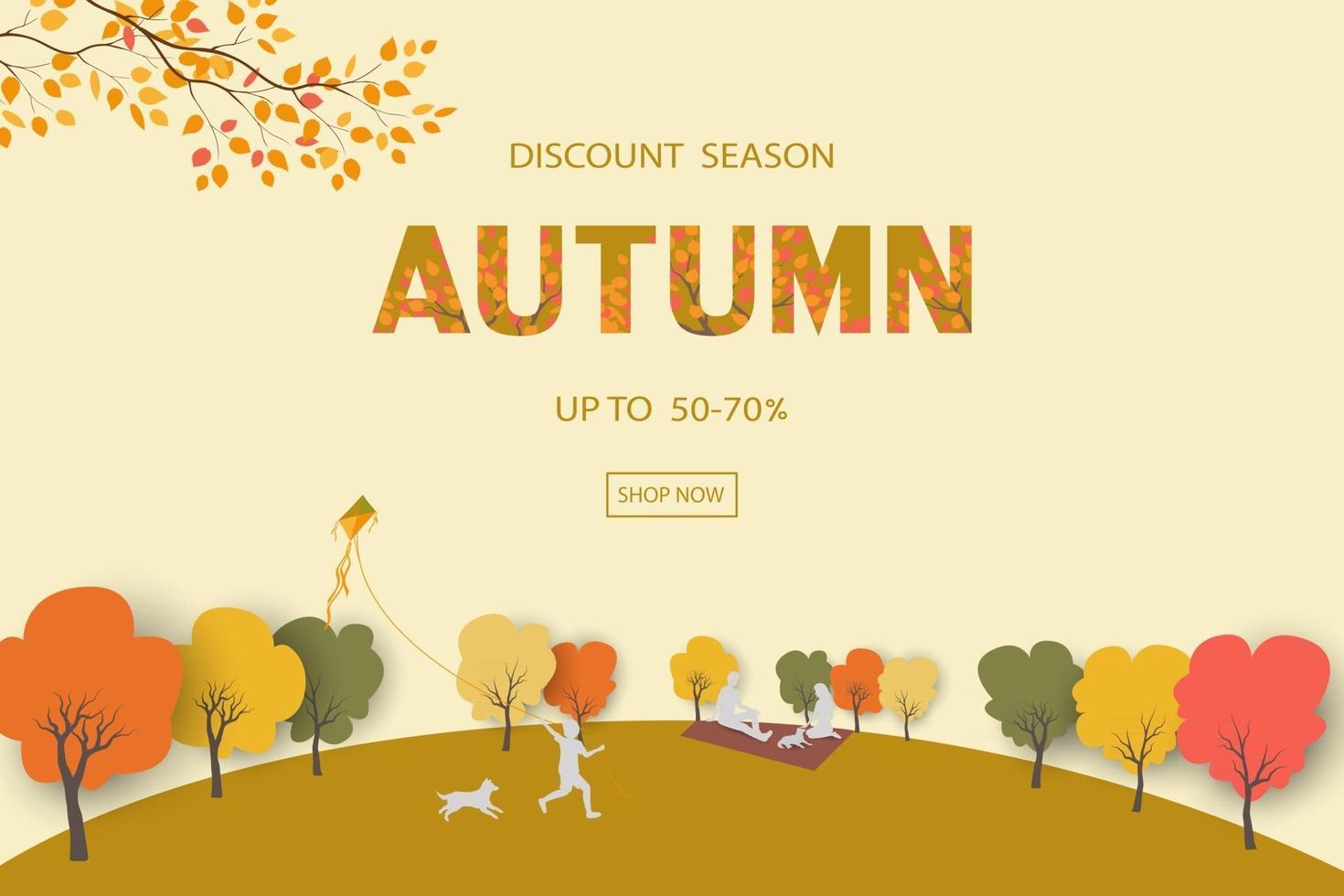 Discount season with family happy on autumn or fall background vector