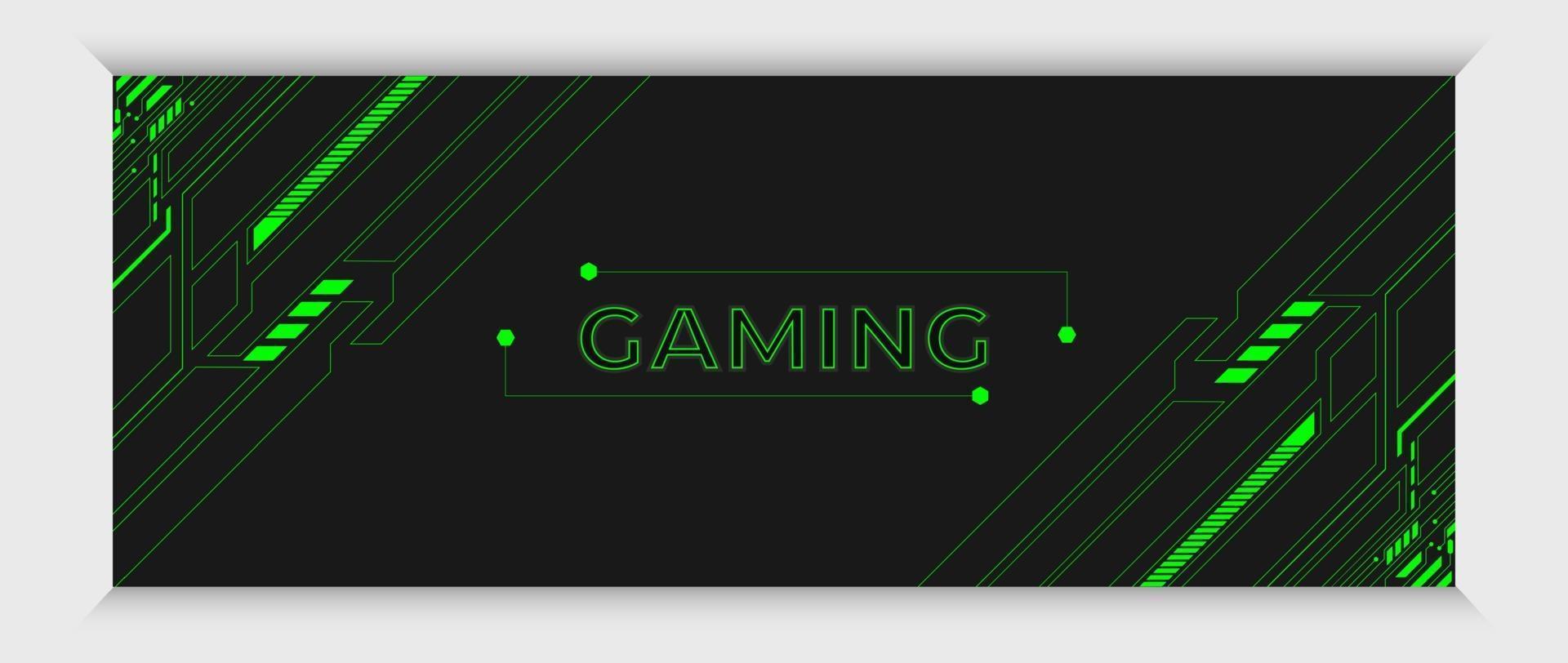 Plantilla de diseño de portada y banner de juegos futurista verde y negro vector