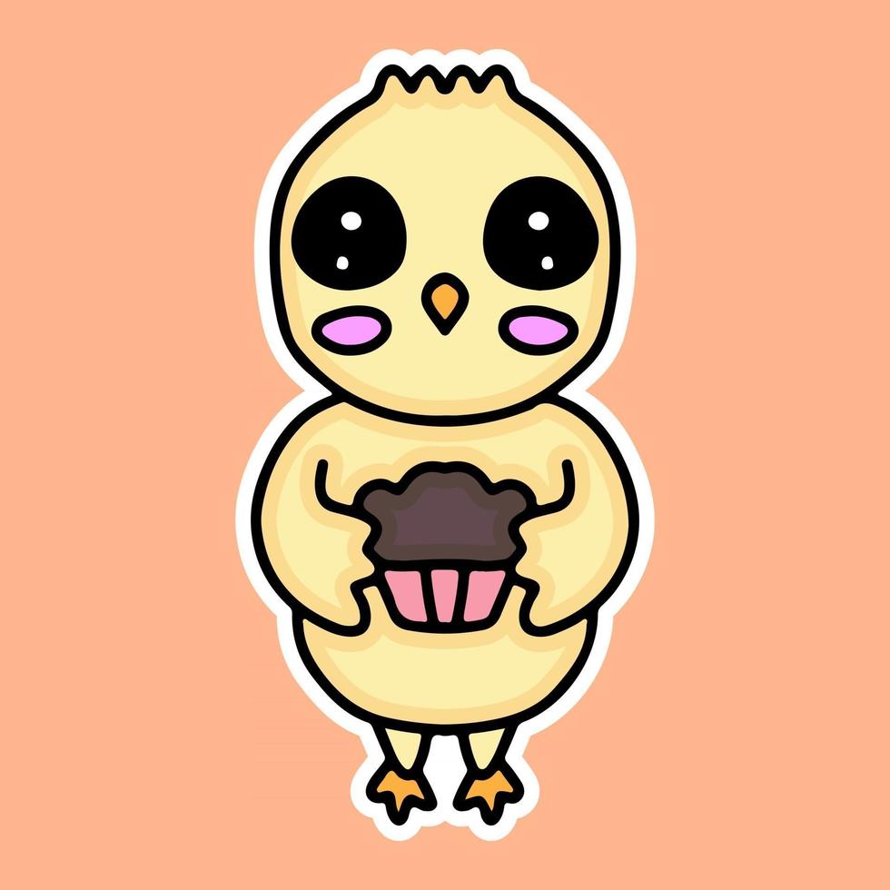 kawaii chicks with cupcake doodle cartoon for sticker or t shirt vector