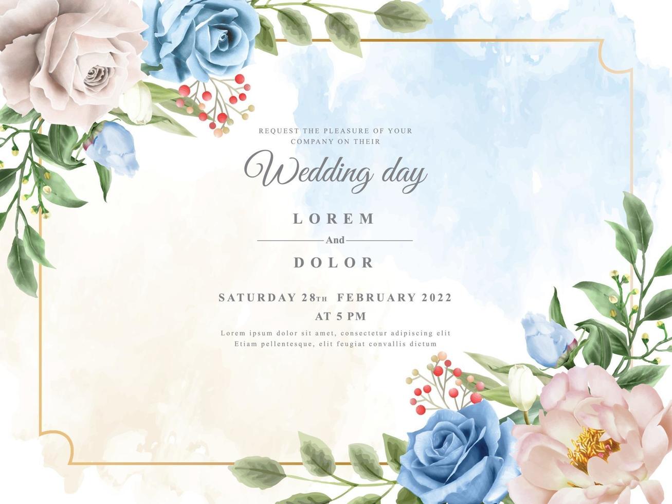 Wedding invitation with beautiful floral watercolor vector