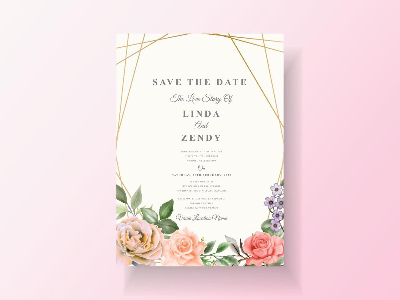 Wedding invitation with beautiful floral watercolor vector