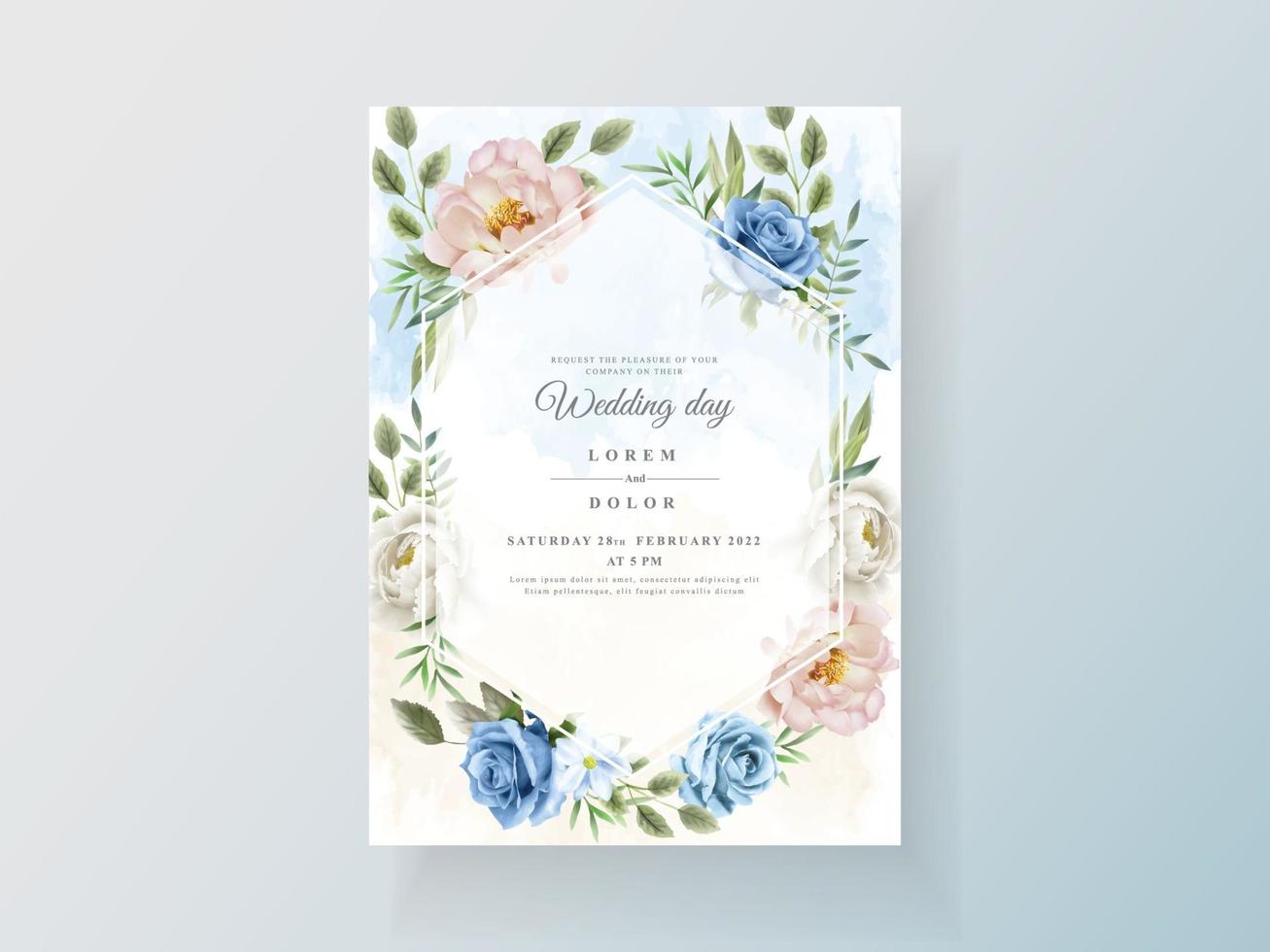 invitación de boda con hermosa acuarela floral vector