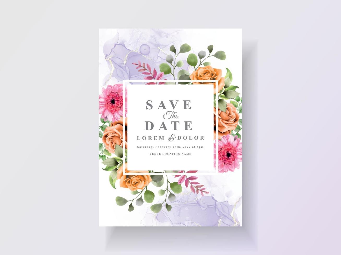 Abstract and floral watercolor wedding invitations vector