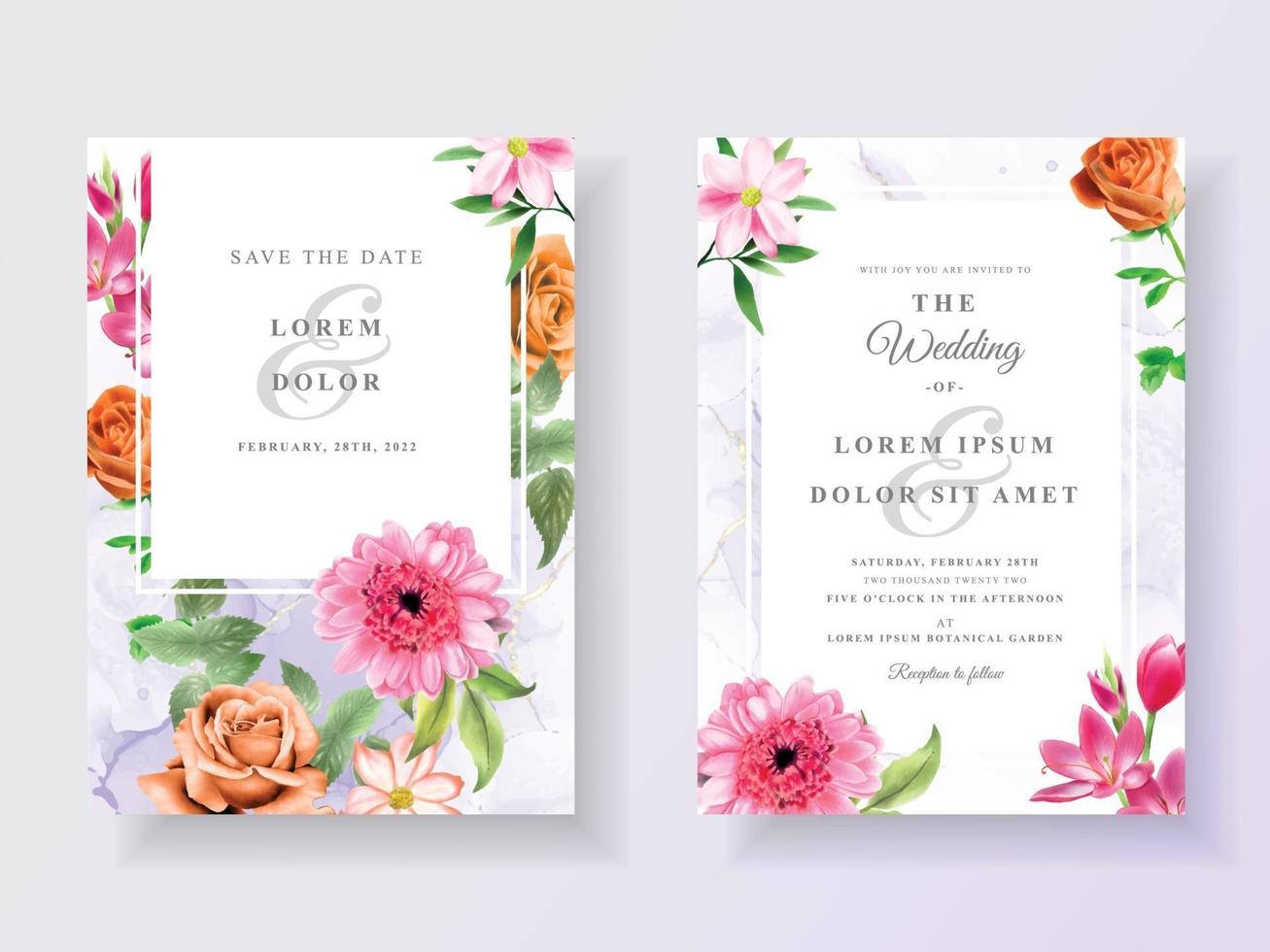 invitaciones de boda de acuarela abstracta y floral vector