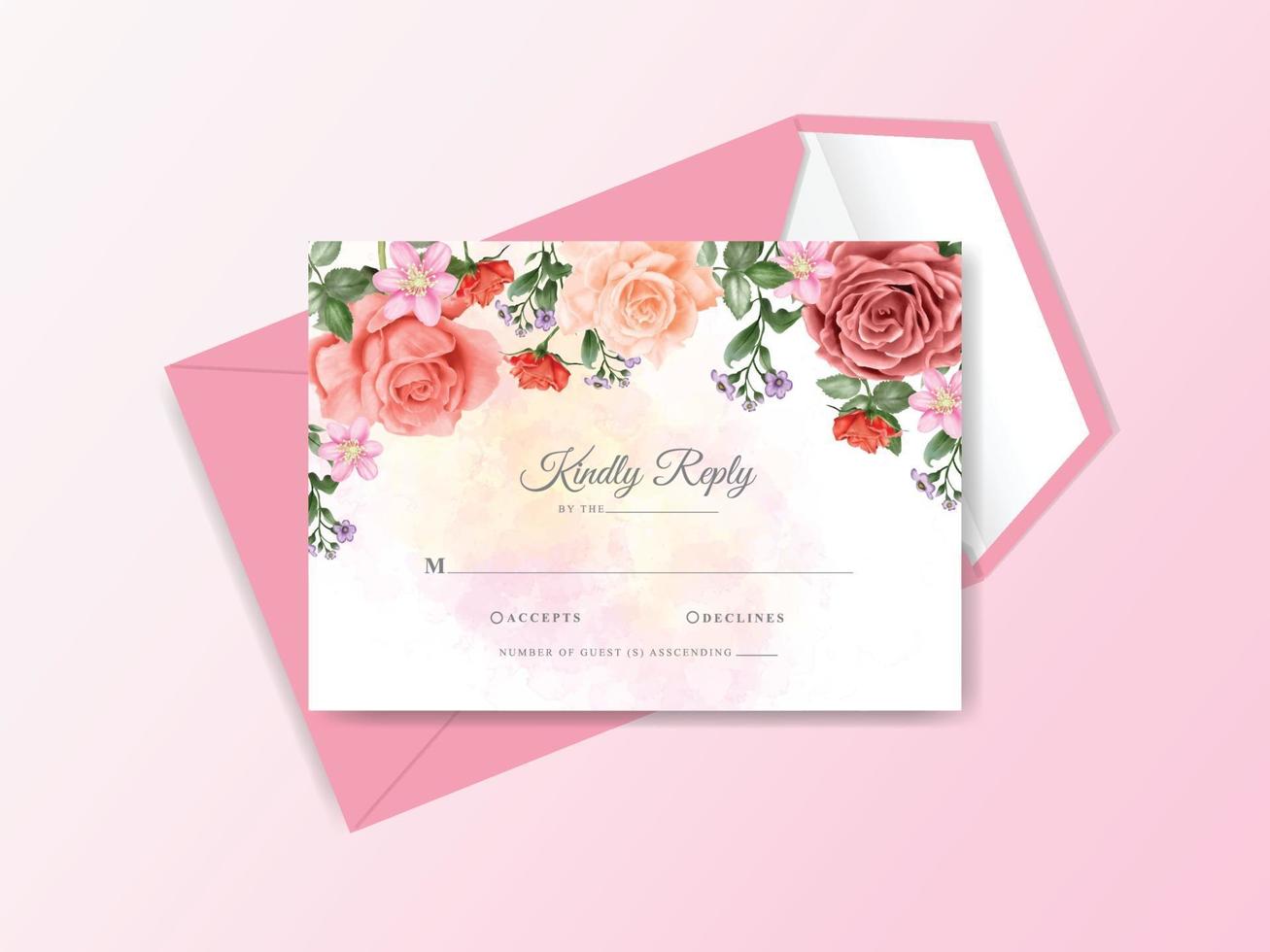 Wedding invitation with beautiful floral watercolor vector