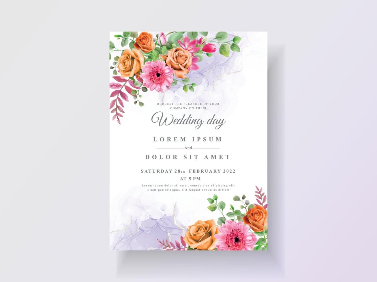 Abstract and floral watercolor wedding invitations vector