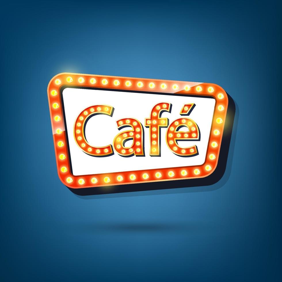 Electric bulbs billboard, Retro Light Frame with Light Text of Cafe' vector