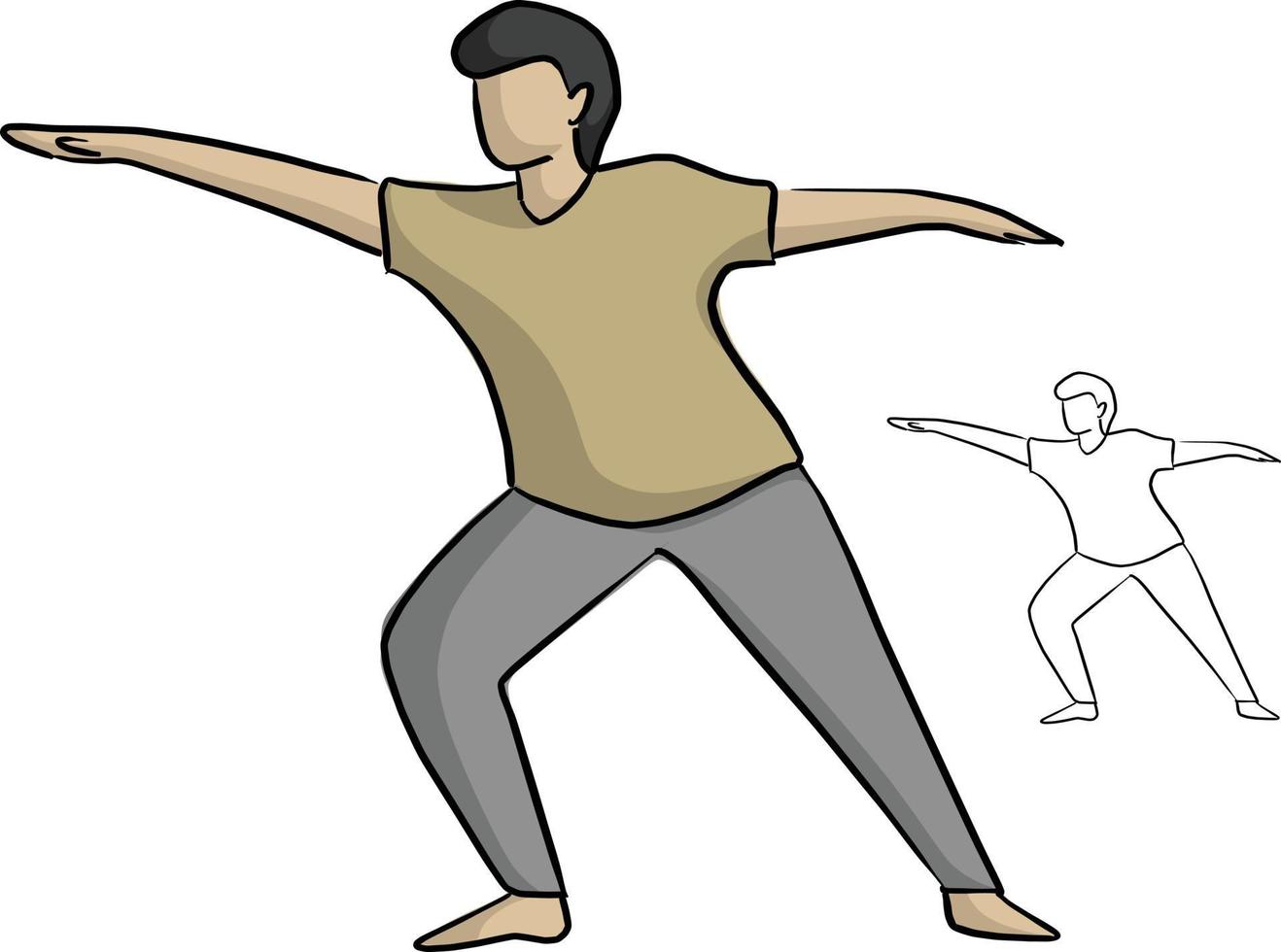 hombre, yoga, posturas, vector, ilustración, bosquejo, garabato vector