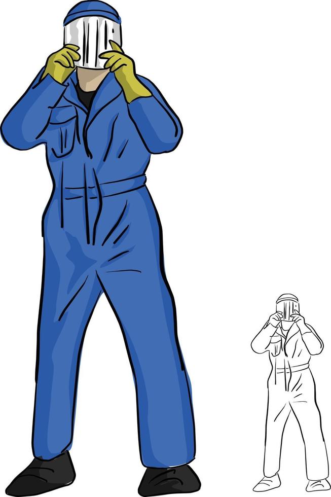 mechanic man in jumpsuit wearing plastic mask vector