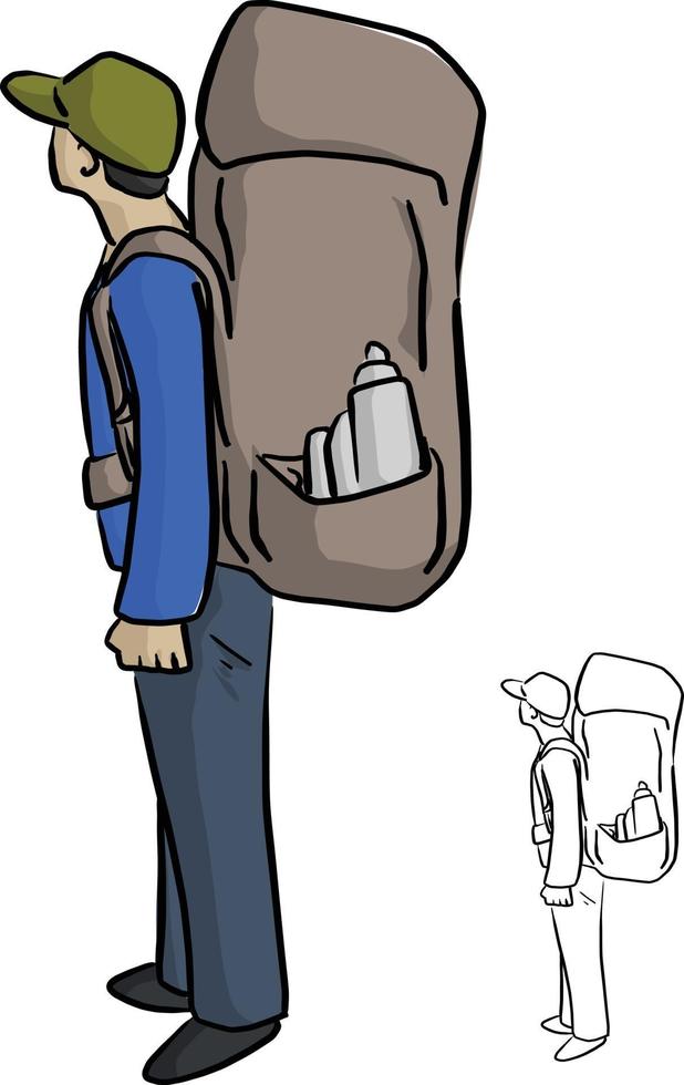 man hiking with big backpack vector illustration