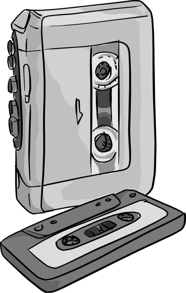 Ilustración de vector de cinta de cassette y reproductor de audio portátil