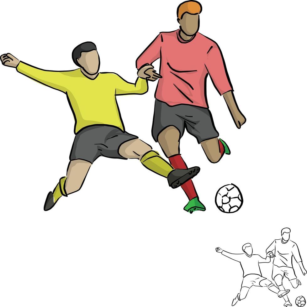 Dos jugadores de fútbol luchando por una ilustración de vector de pelota