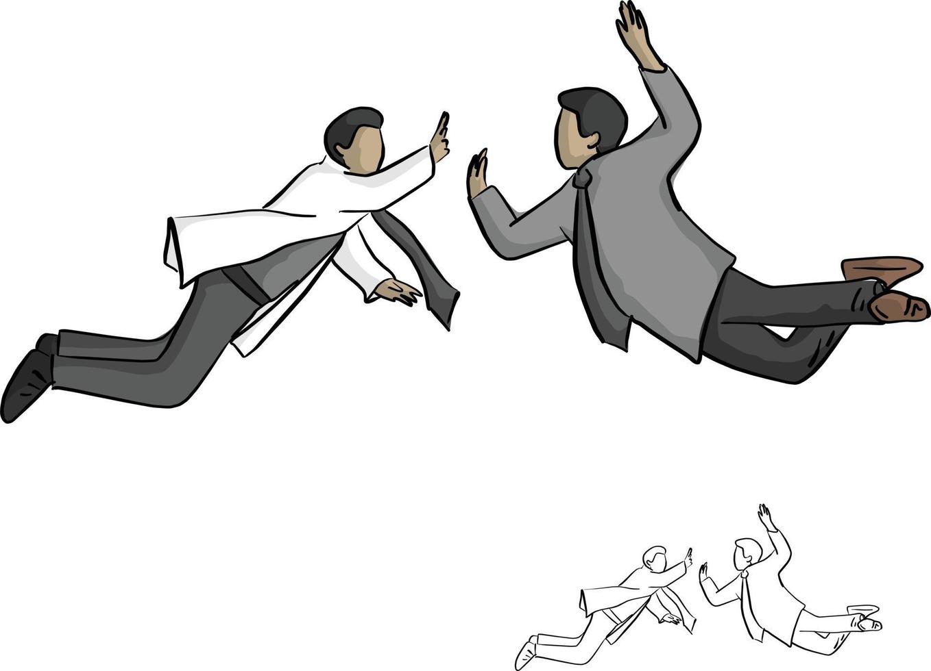 two businessman jump to high five in the air vector