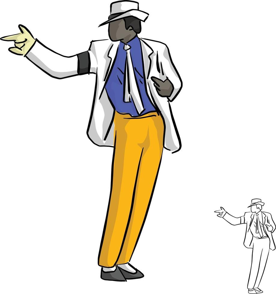 singer in white suit and a glove dancing with famous style vector