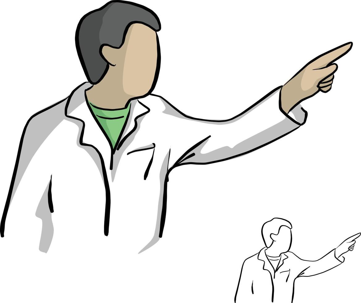 doctor or scientist pointing to the right hand vector illustration