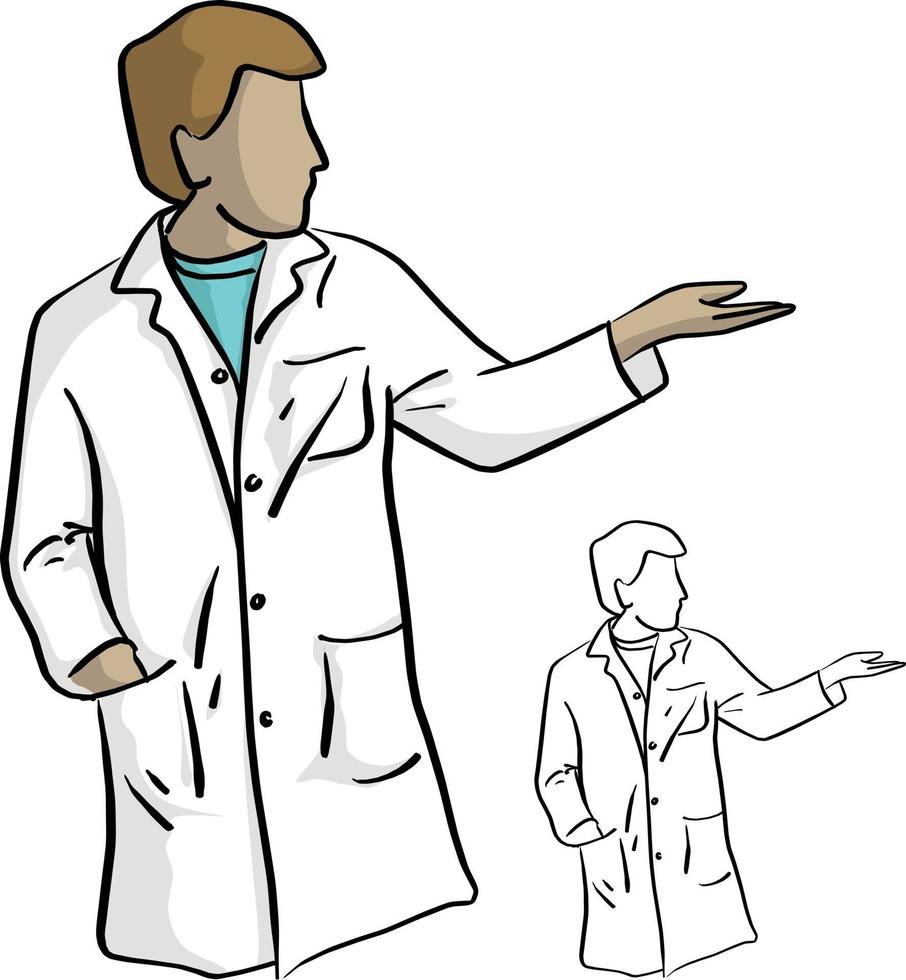 doctor with left hand open to blank space vector