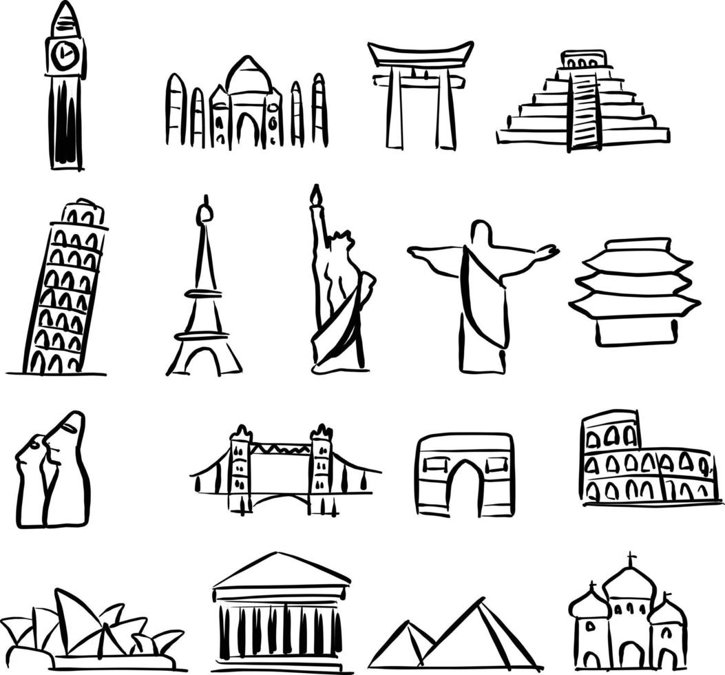 conjunto de iconos de monumentos famosos de todo el mundo vector