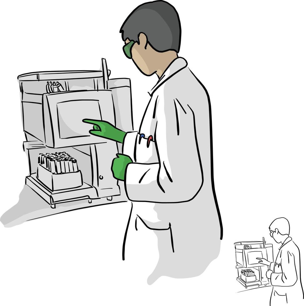 Female chemist using computer in laboratory vector