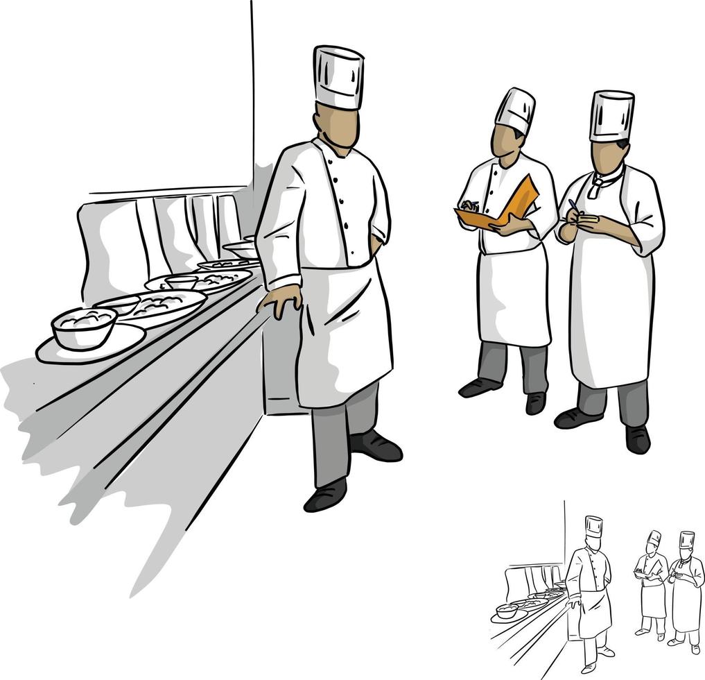 head of chef and his staff in uniform vector illustration