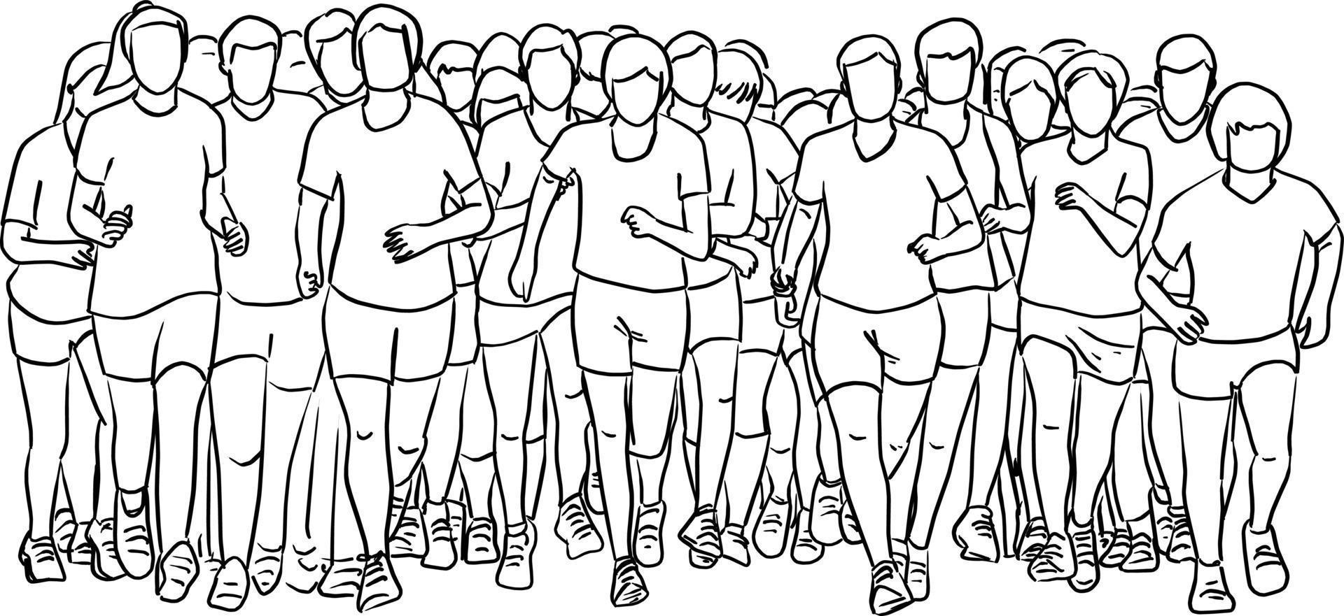 people running together vector illustration sketch
