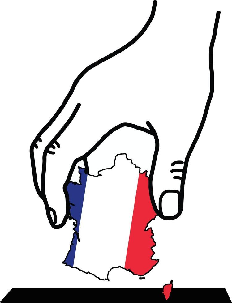 hand voting with french map with color flag color vector