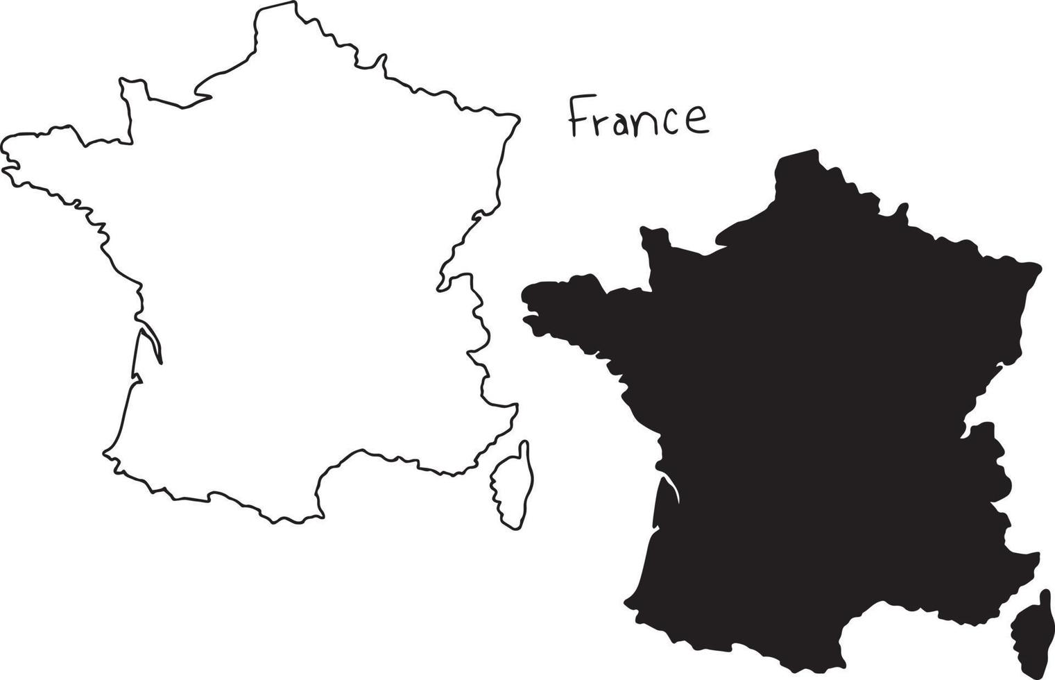 outline and silhouette map of France - vector