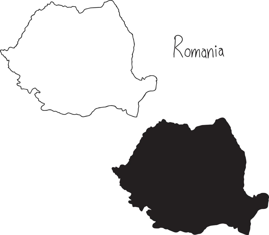 outline and silhouette map of Romania - vector illustration