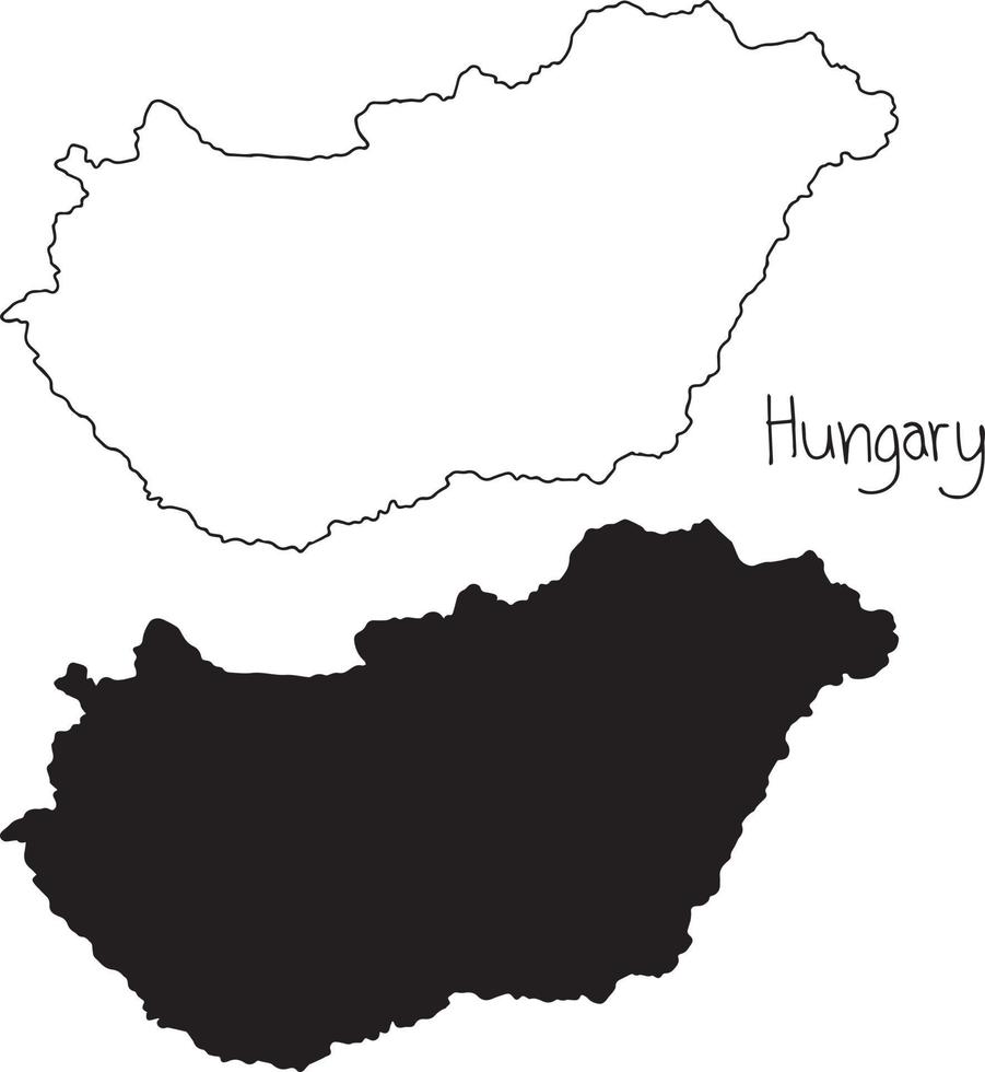 outline and silhouette map of Hungary - vector