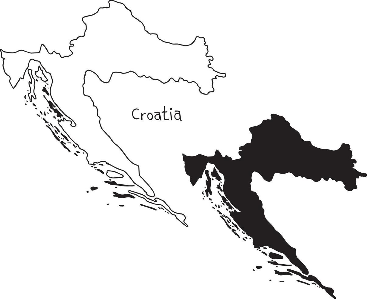 outline and silhouette map of Croatia - vector illustration