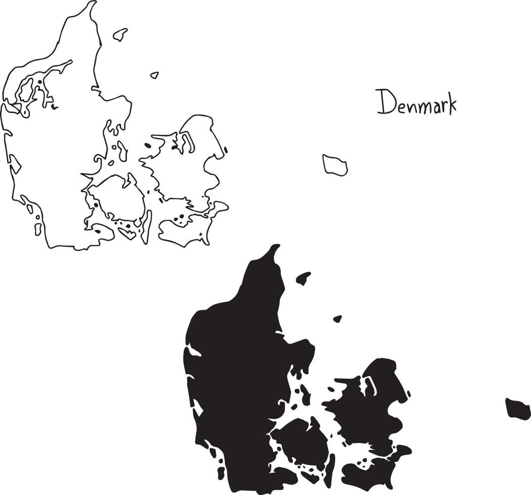 outline and silhouette map of Denmark - vector illustrationckground