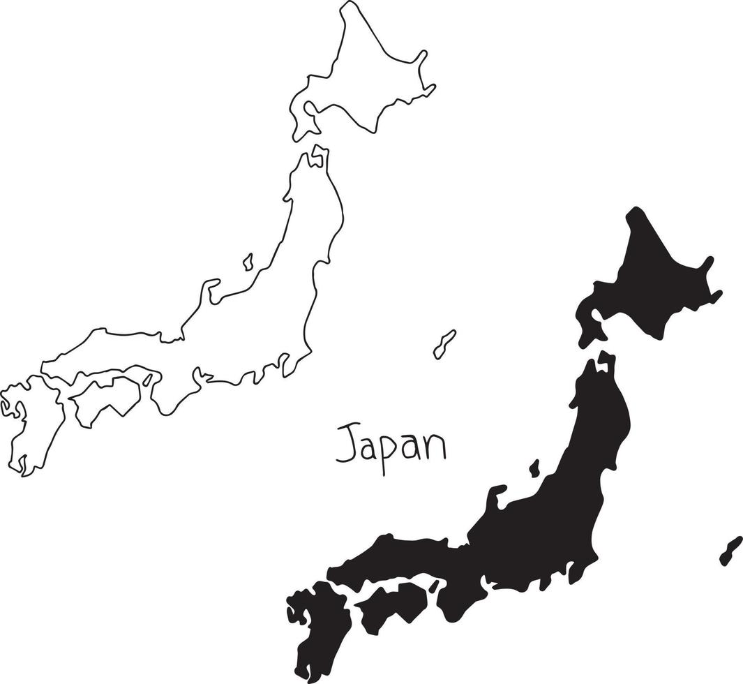 Mapa de contorno y silueta de Japón - ilustración vectorial vector