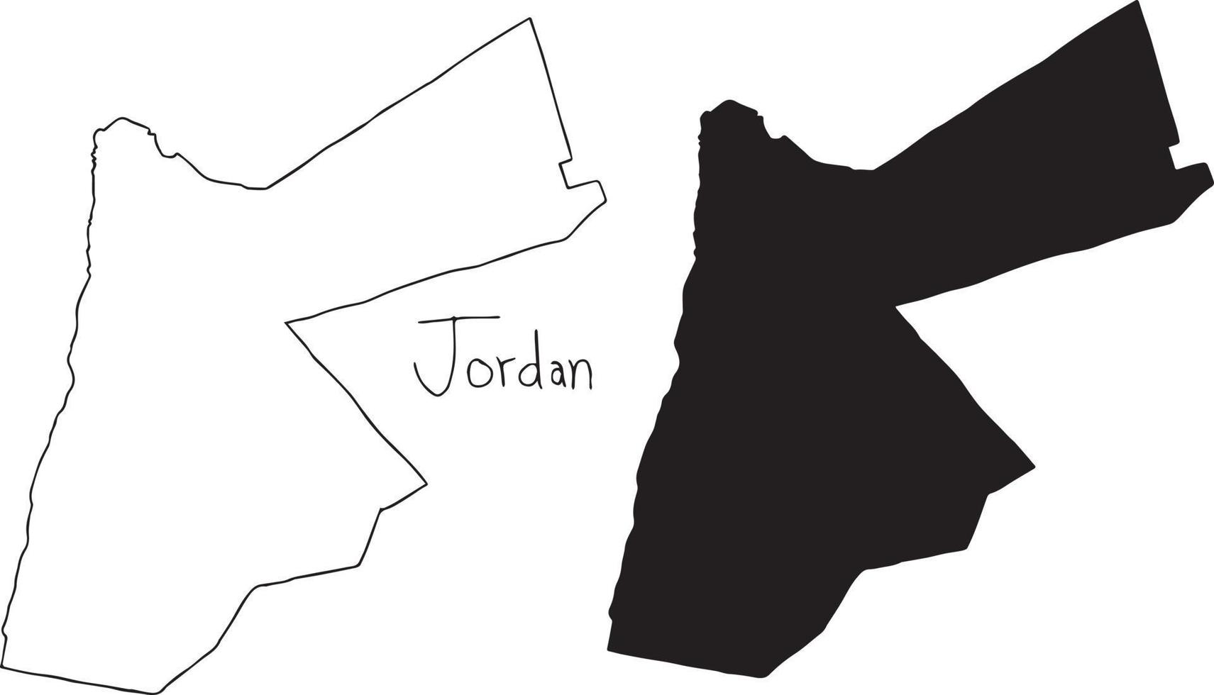 outline and silhouette map of Jordan - vector illustration