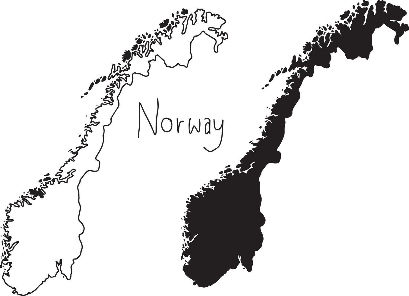 outline and silhouette map of Norway - vector