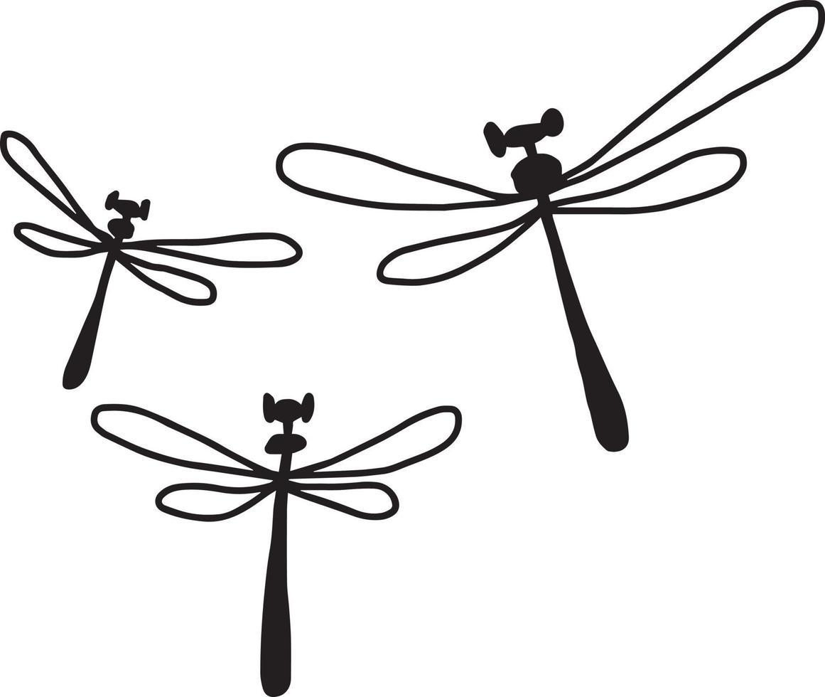Tres libélulas - ilustración vectorial boceto dibujado a mano vector