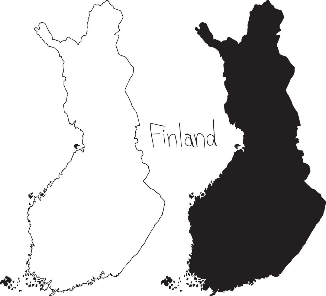 outline and silhouette map of Finland - vector illustration