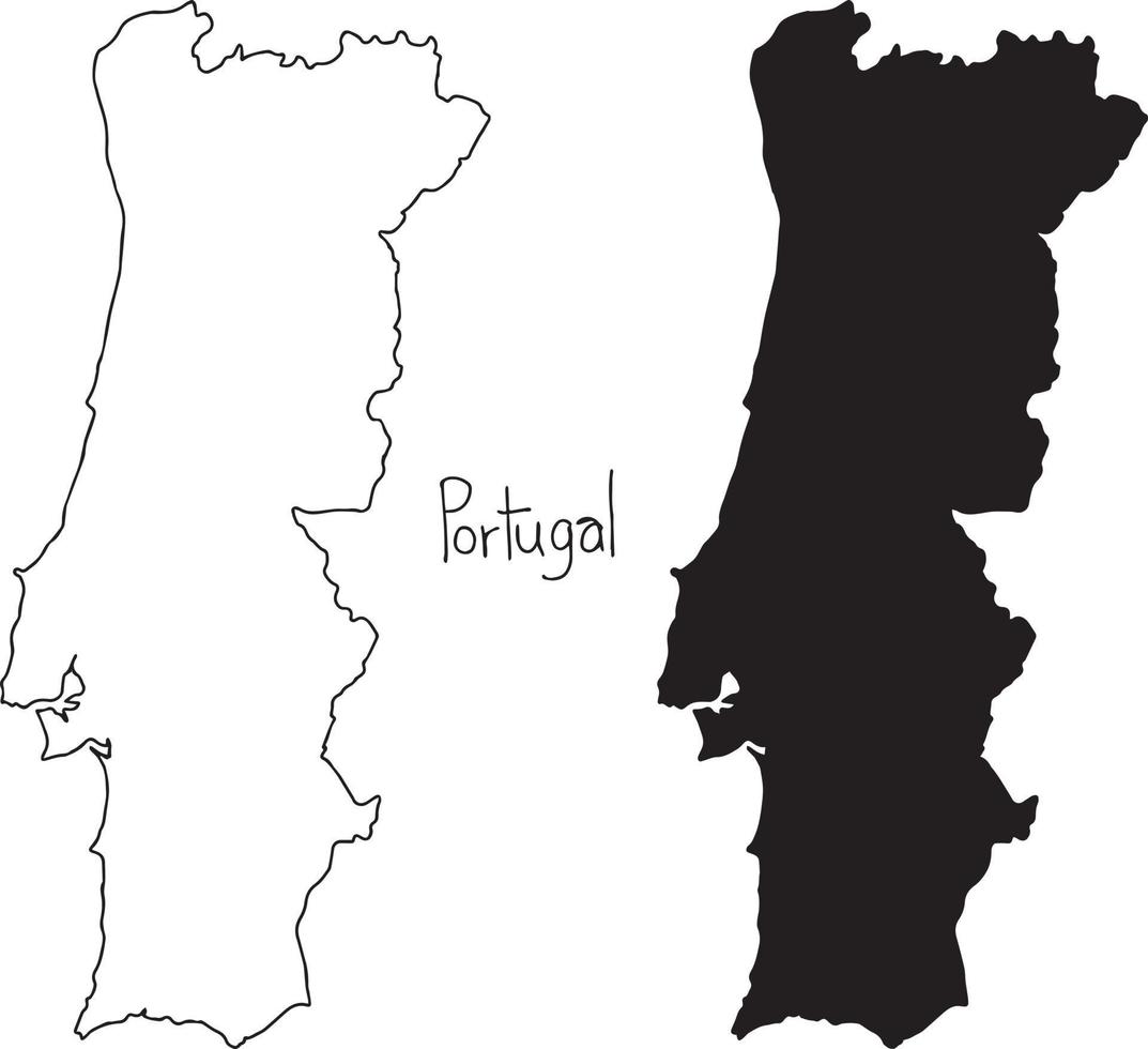 outline and silhouette map of portugal - vector illustration