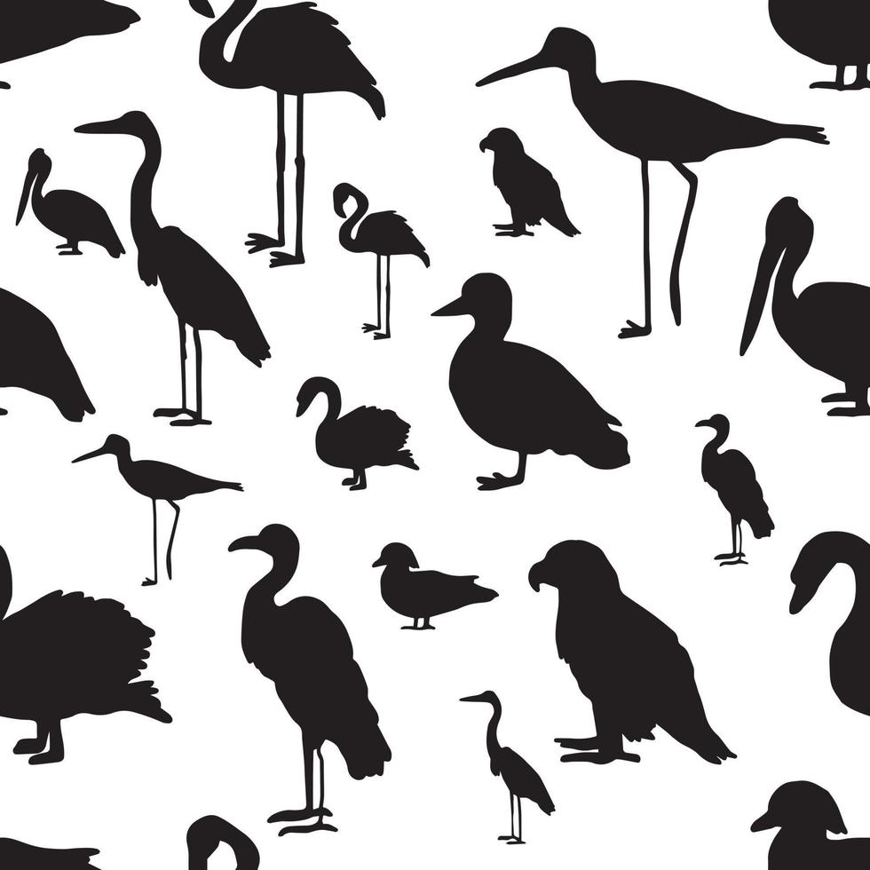 seamless pattern various kinds of birds silhouette vector