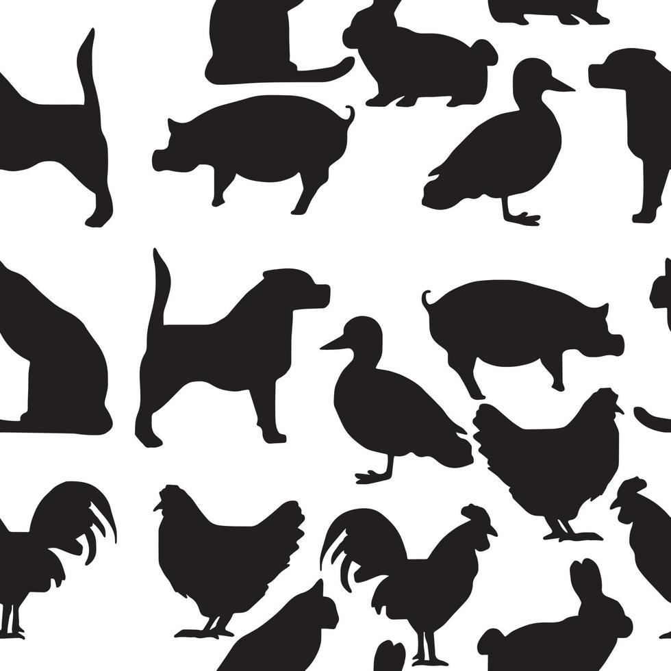 seamless pattern pets silhouette - vector illustration