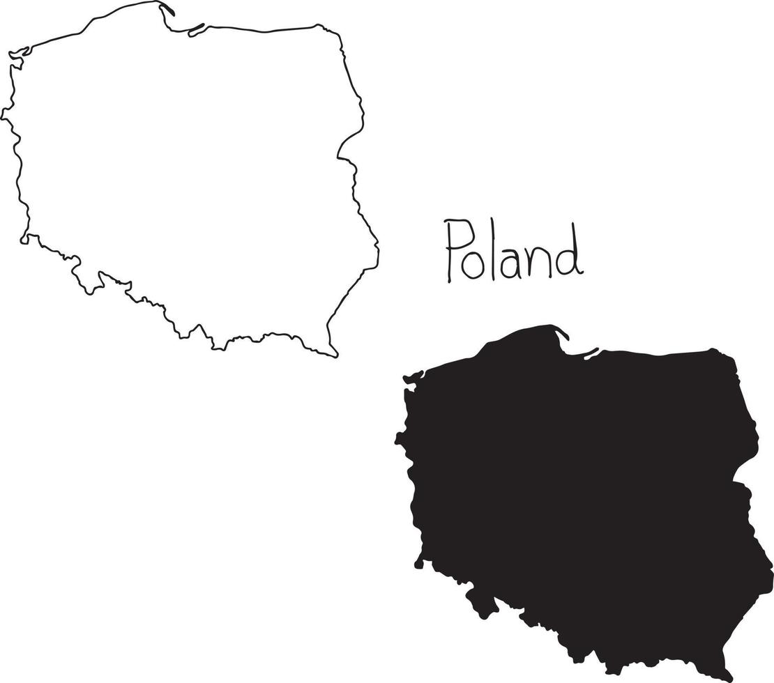 outline and silhouette map of Poland - vector illustration