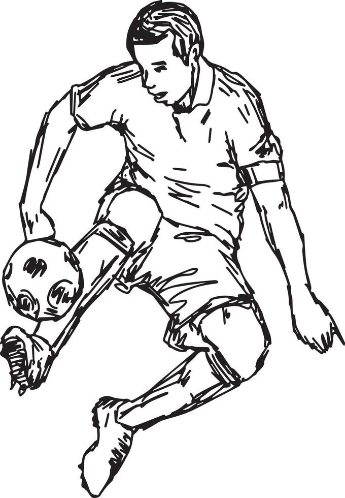 jugador de fútbol, patear, pelota, -, vector, ilustración, bosquejo, mano vector