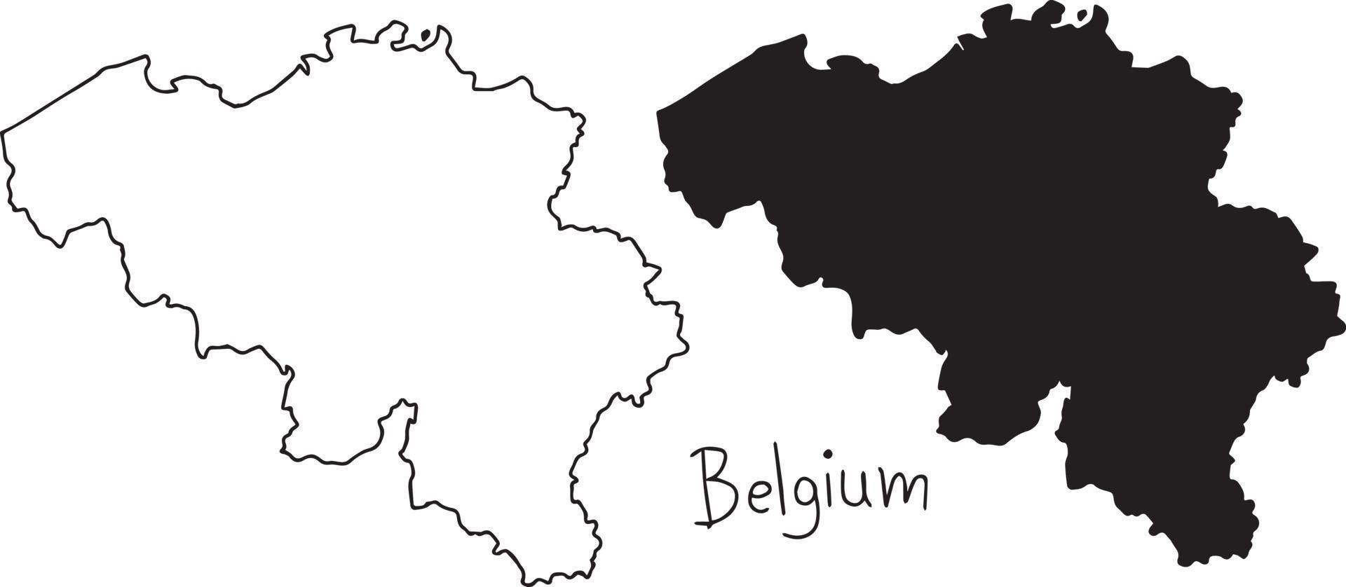 outline and silhouette map of Belgium - vector illustration