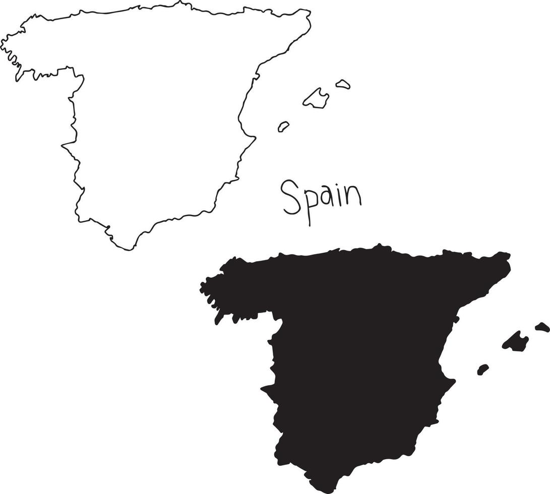 outline and silhouette map of Spain - vector illustration