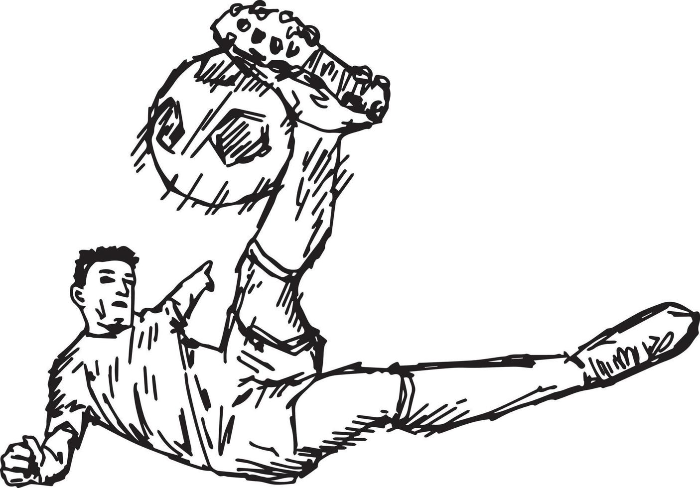 patada de volea de fútbol - dibujo de ilustración vectorial dibujado a mano vector