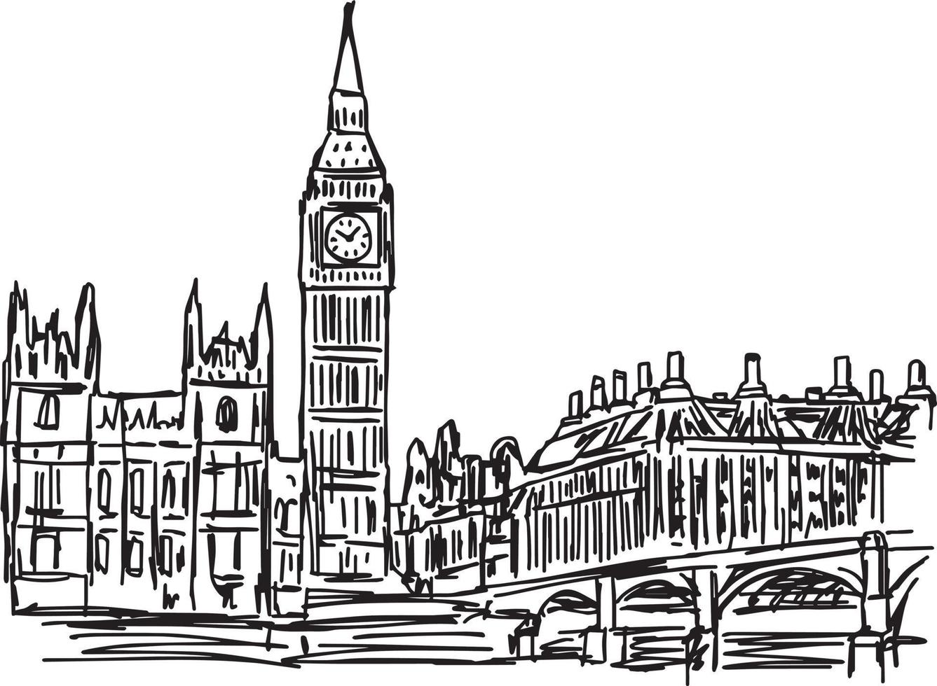 Big Ben and Westminster bridge in London - vector