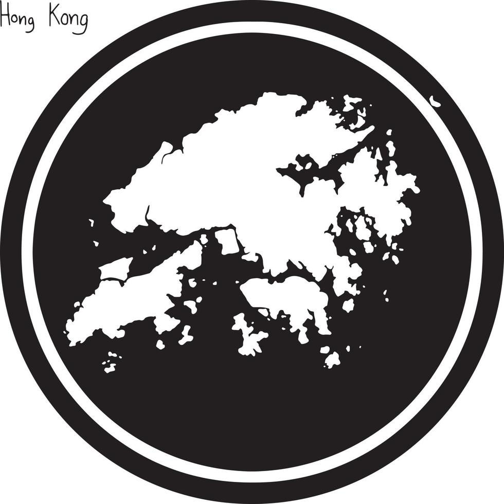 ilustración vectorial mapa blanco de hong kong en círculo negro vector