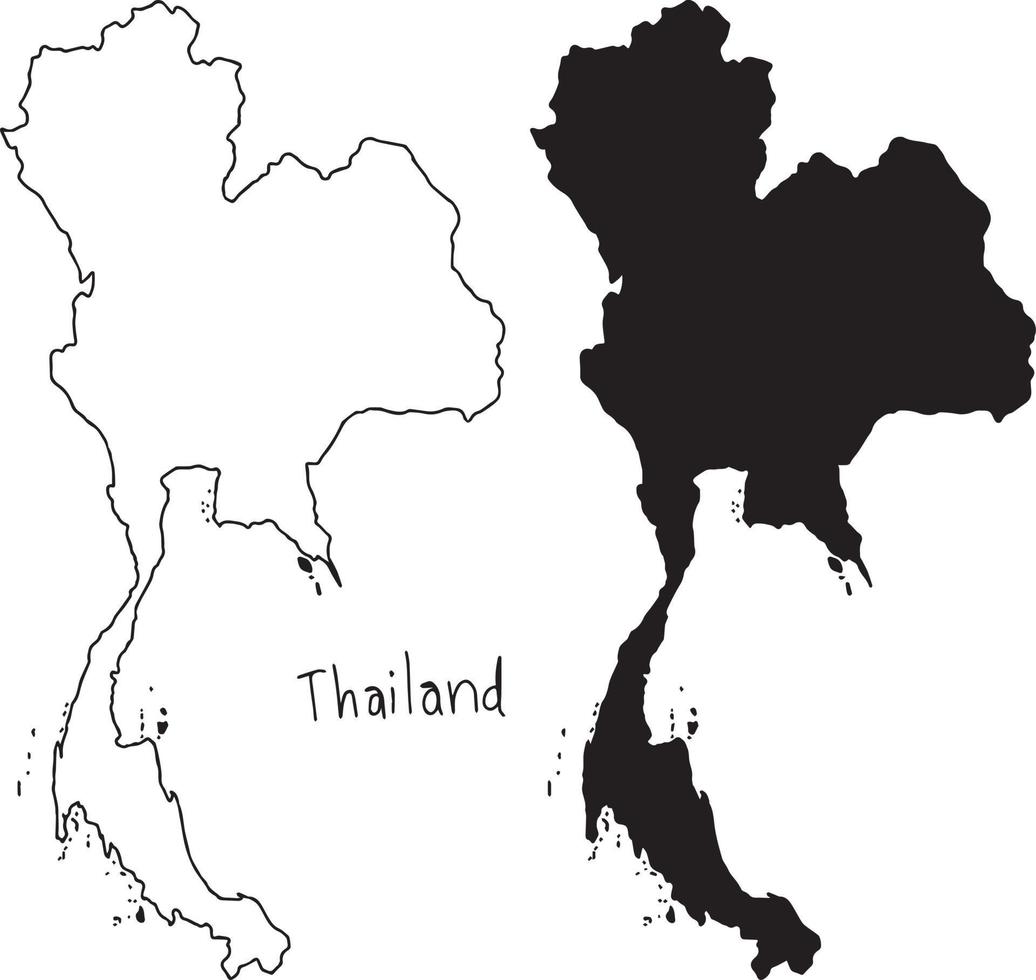 outline and silhouette map of Thailand - vector