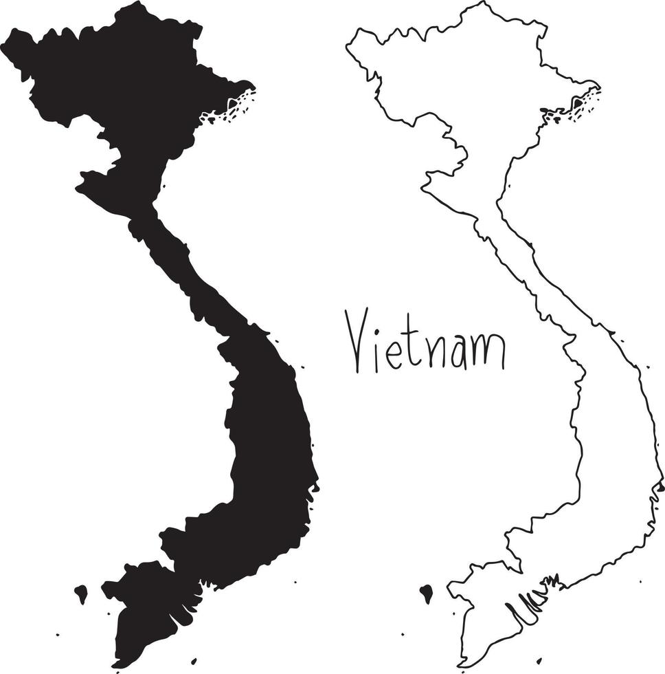 Mapa de contorno y silueta de Vietnam - ilustración vectorial vector