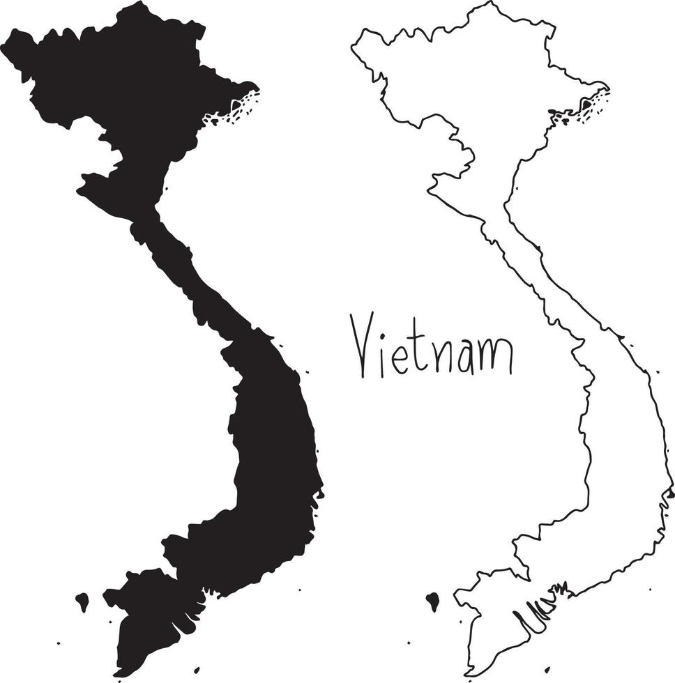 outline and silhouette map of Vietnam - vector illustration