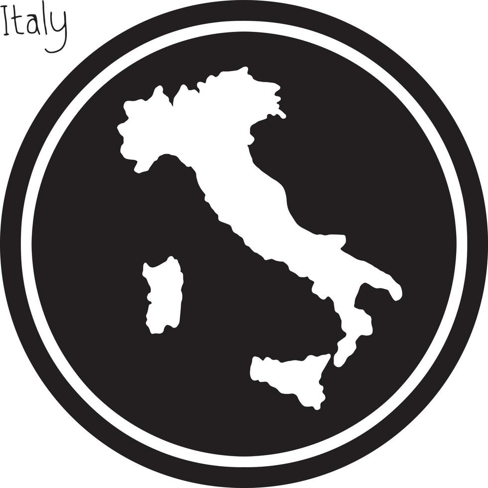 vector illustration white map of Italy on black circle