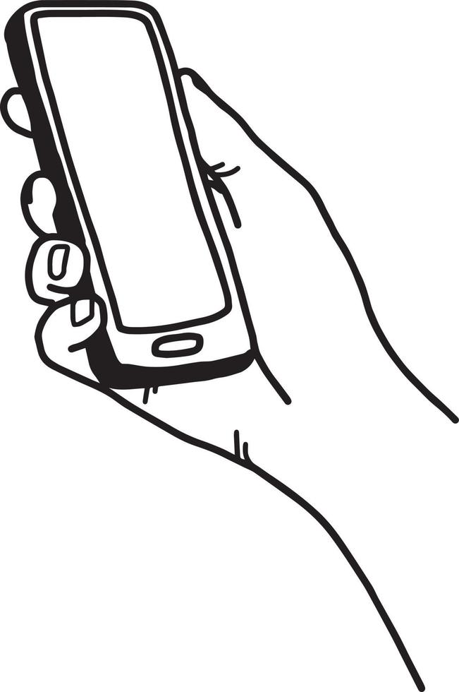 right hand holding smartphone - vector illustration